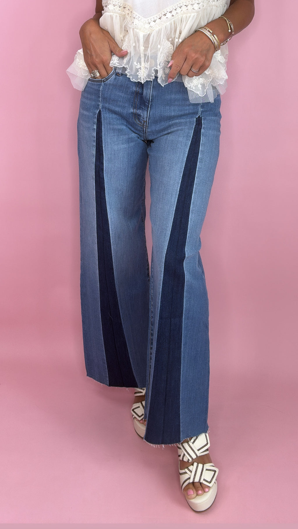 Kut Meg High Rise Wide Leg in Holy Stripe Base