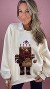 Queen of Sparkles Beige Metallic Gingerbread Man Sweatshirt