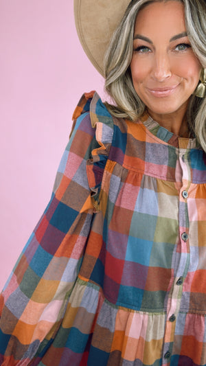 Pink Chicken Kalani Harvest Check Dress (1 LARGE)