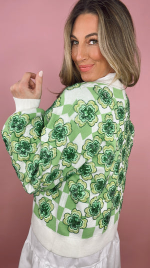 Queen of Sparkles Check Shamrock Cardigan