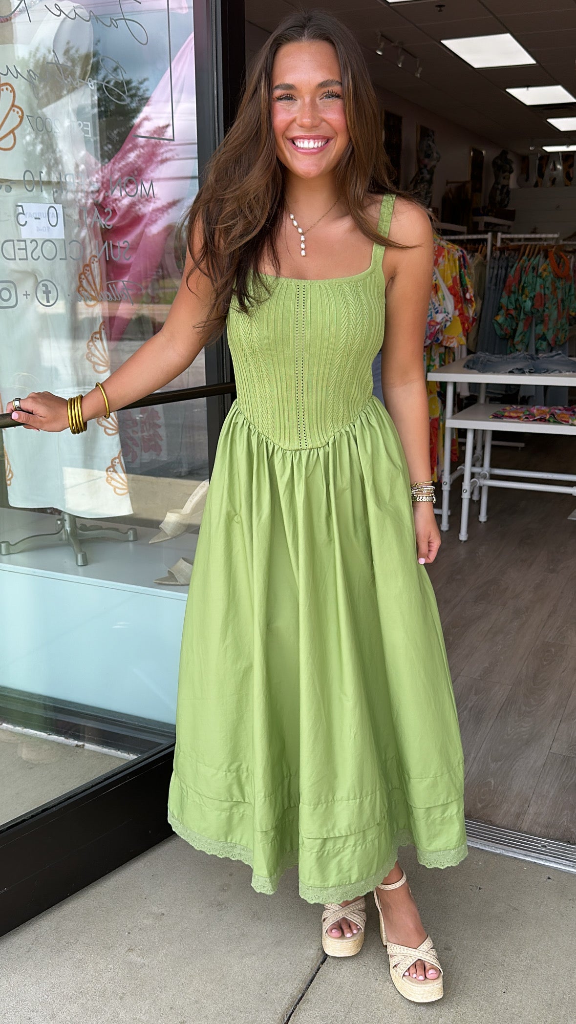 Moon River | Olive Pointelle Knit Sleeveless Midi Dress