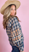 THML: Embroidered Sleeve Plaid V-Neck Top (1 XL)