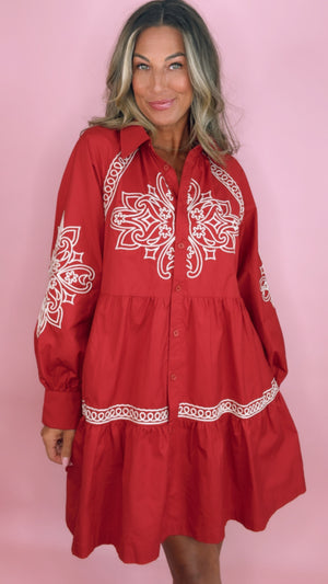 Embroidered RubyRed Mini Dress (1 MEDIUM)
