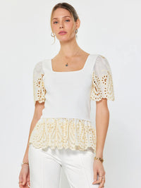 Current Air Eyelet Woven Combo Sweater Top