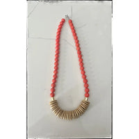 Red Wood Bead & Glass Necklace