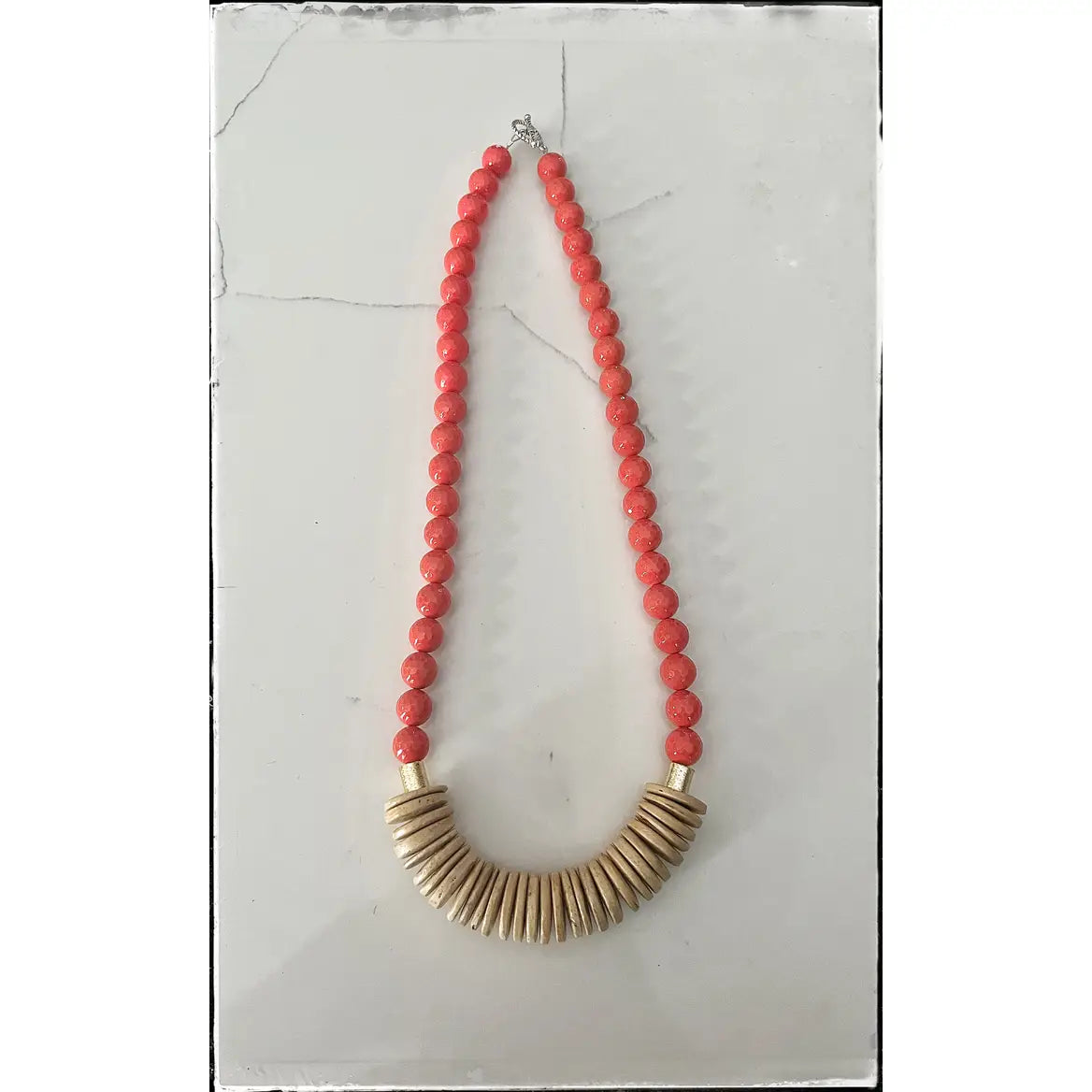 Red Wood Bead & Glass Necklace
