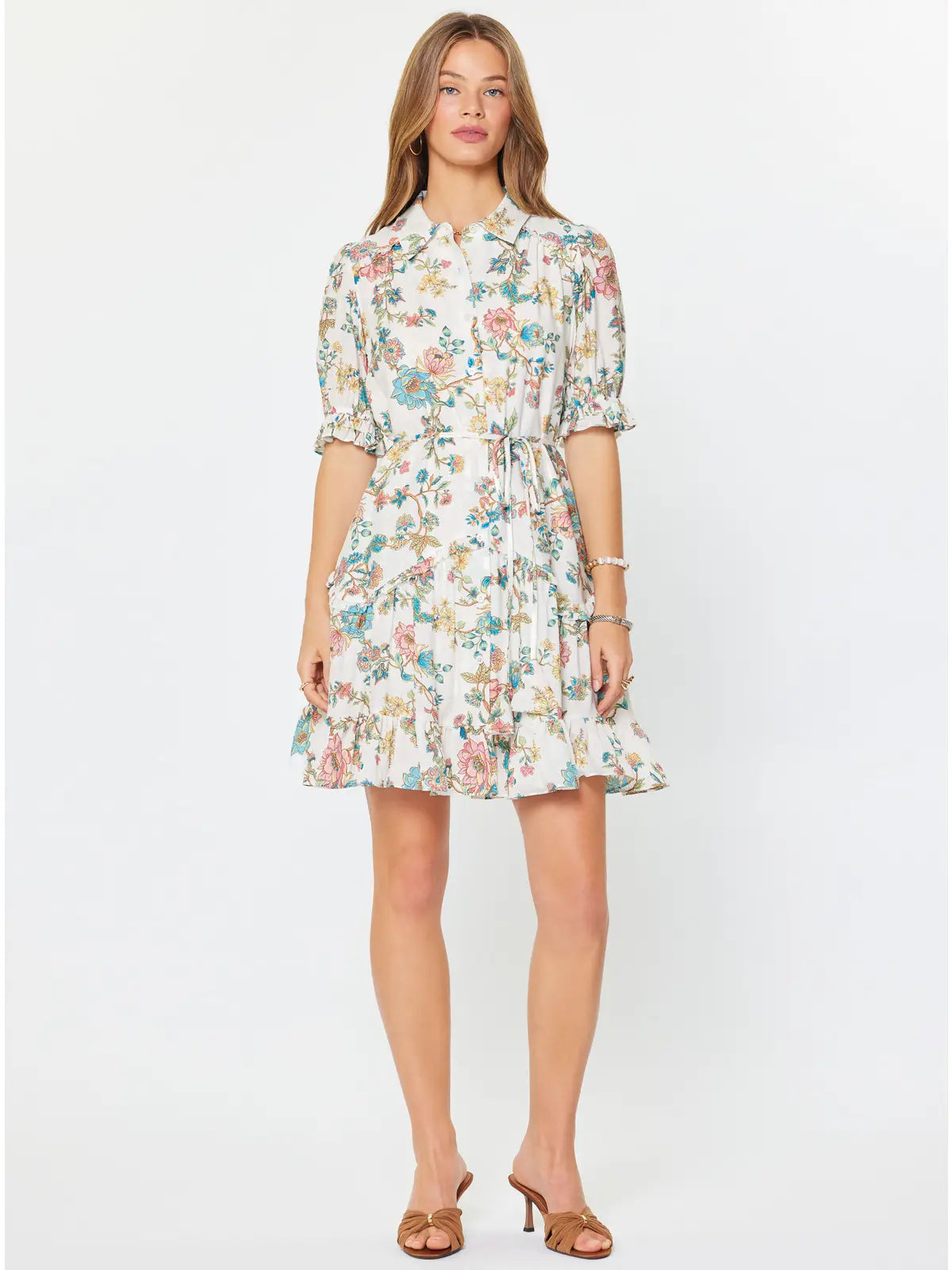 Current Air Floral Printed Button-Down Mini Dress
