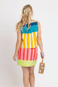Karlie | Multi Stripe Sleeveless Button Up Skirt Set
