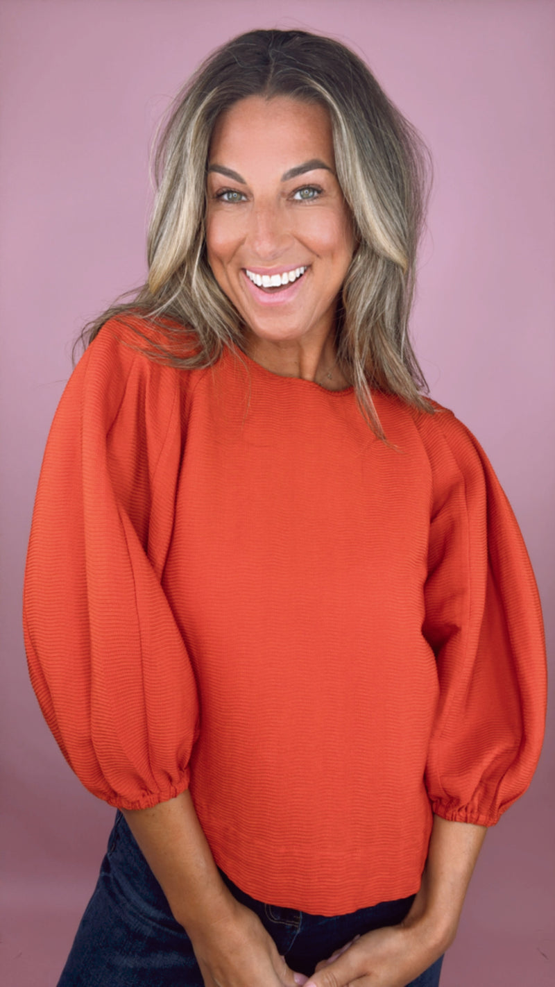 Current Air Amber Solid 3/4 Sleeve Top