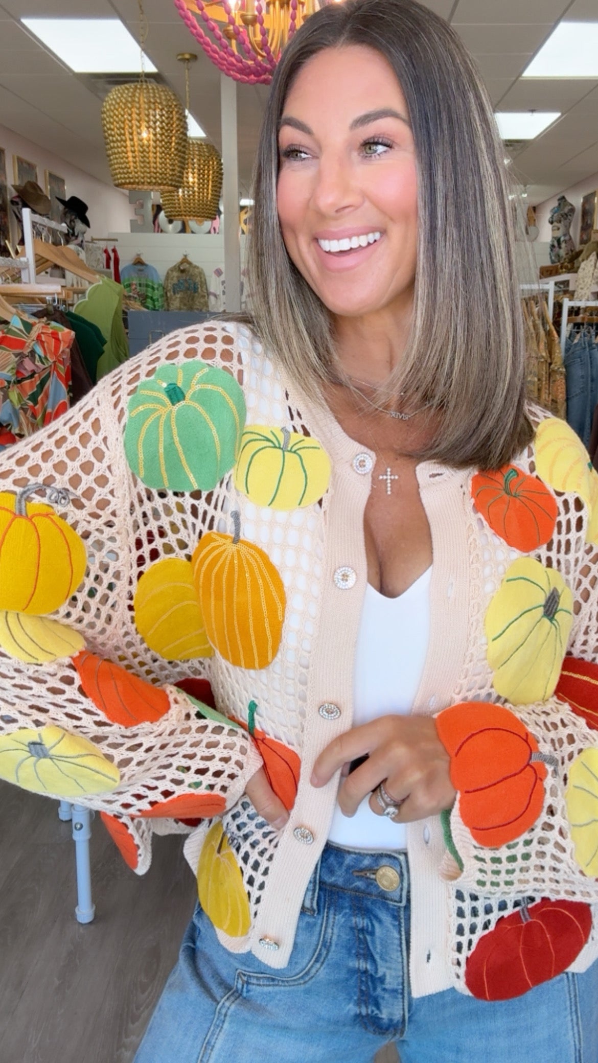 Queen of Sparkles | Multi Pumpkin Crochet Cardigan