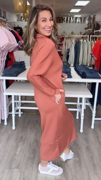 Buttery Soft Collared Long Sleeve Midi Dress in Rose (1 XS)