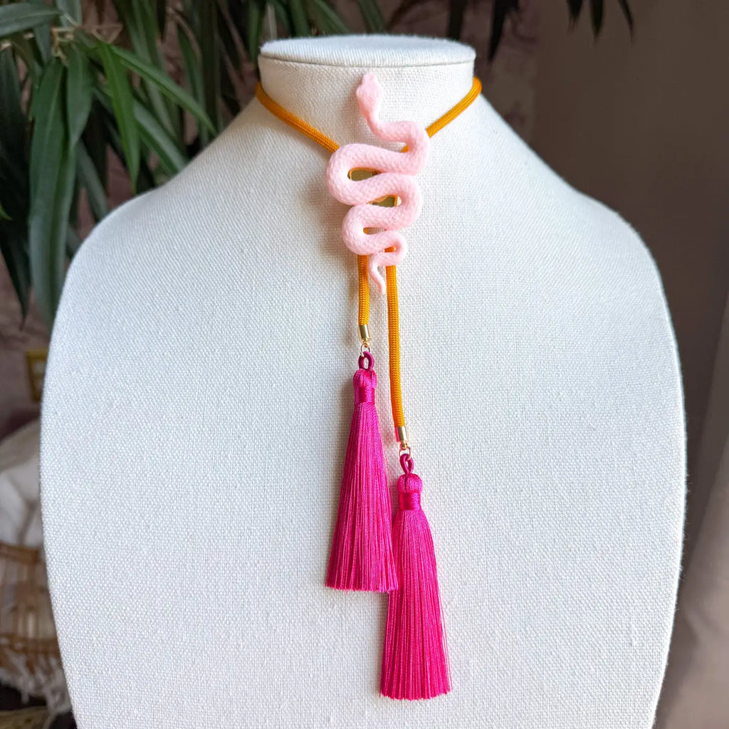 Snake Bolo with Golden Yellow & Fuchsia Tassel