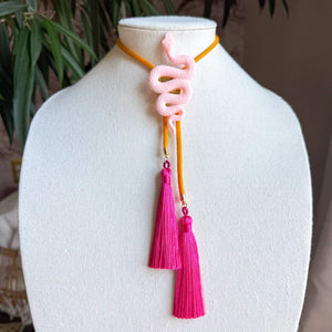 Snake Bolo with Golden Yellow & Fuchsia Tassel