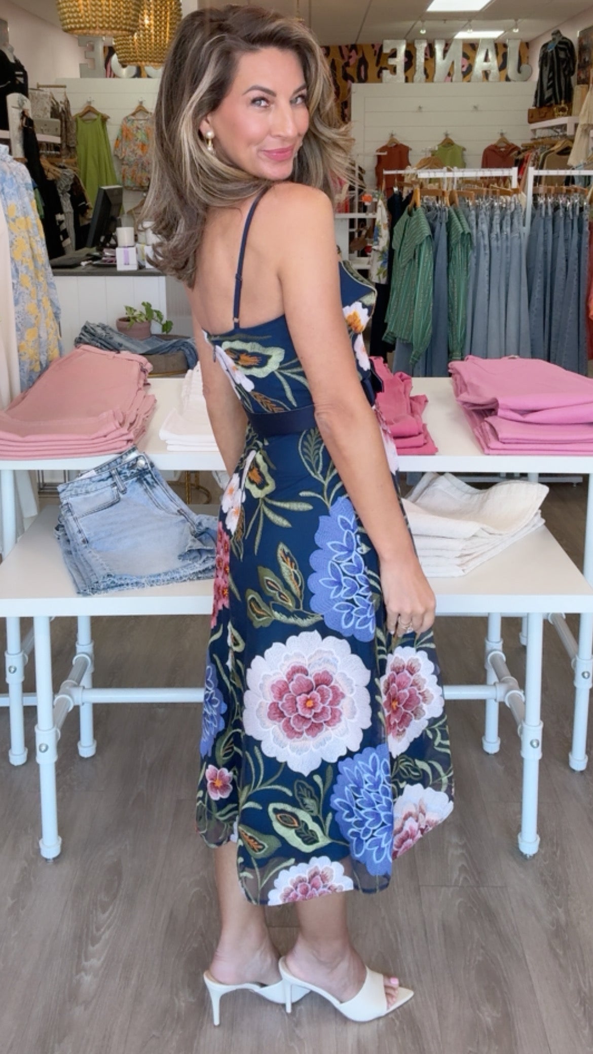 Dress the Population | Carlita Navy Floral Midi