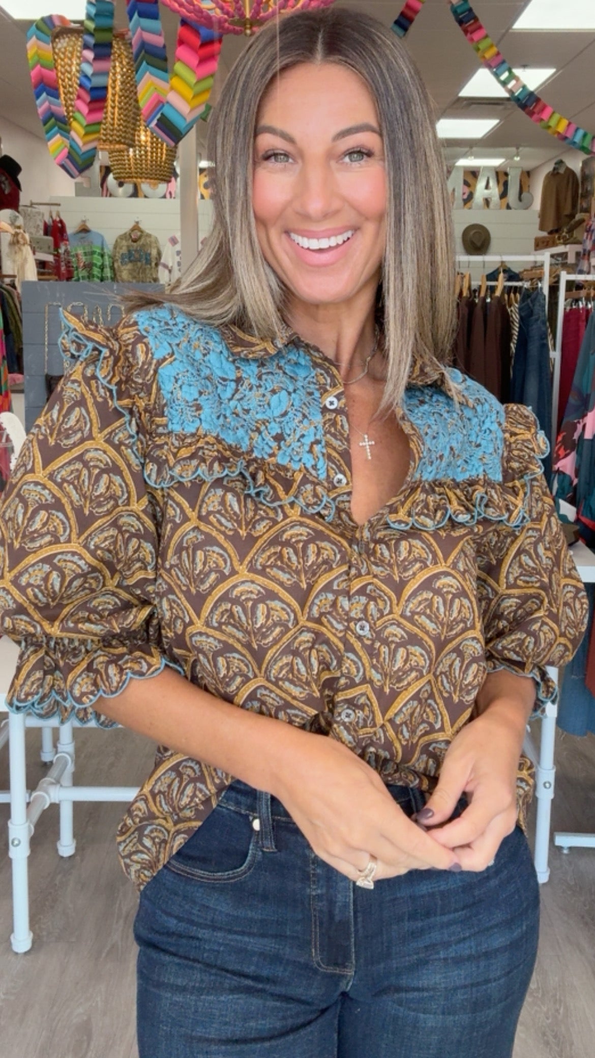Ivy Jane | Embroidered Brown Floral Mary Top