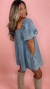Denim Puff Sleeve Babydoll Relaxed Fit Romper