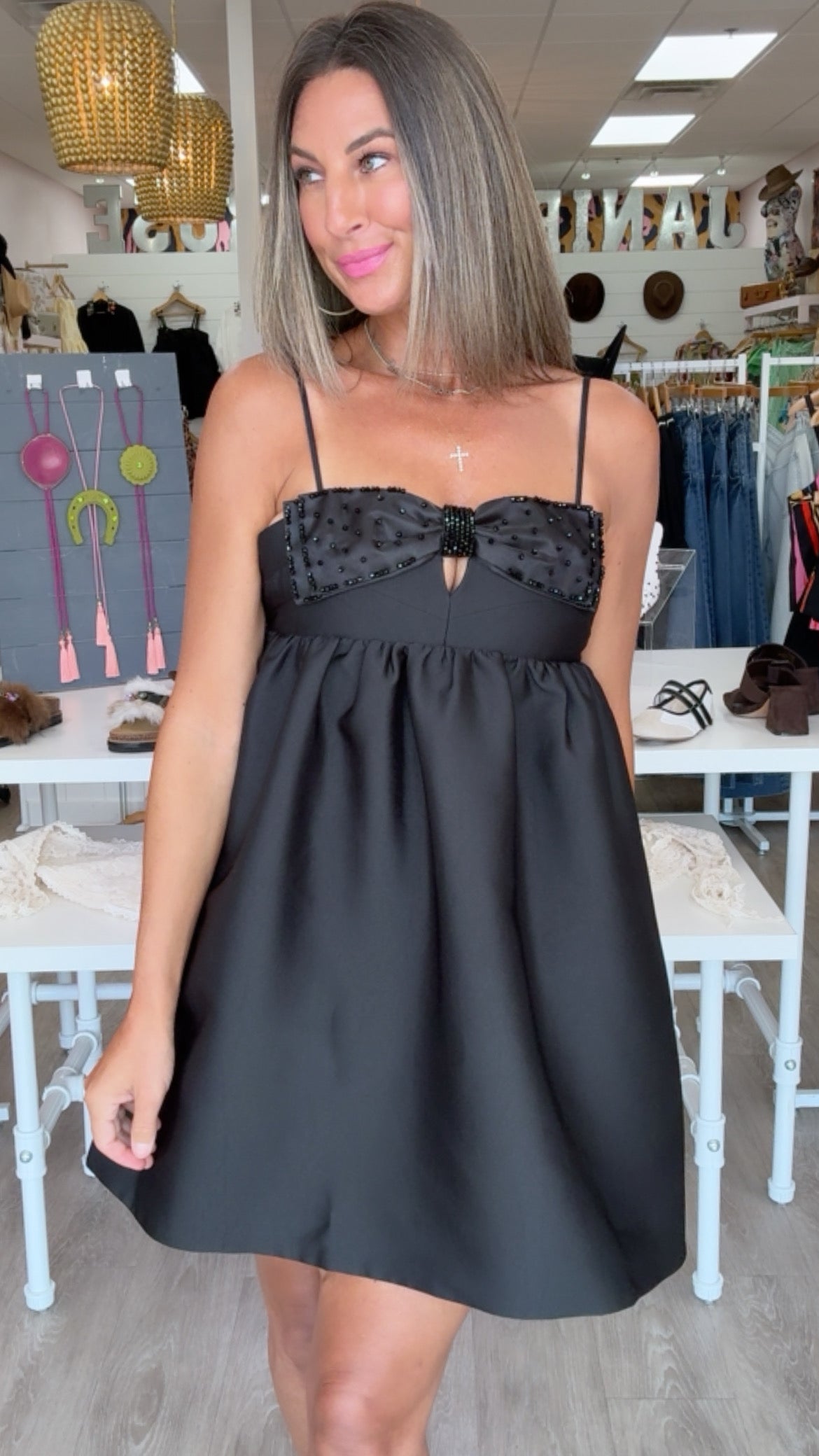 Endless Rose | Black Bead Embellished Bow Mini Dress