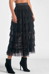 Black Tulle Layered Midi Skirt