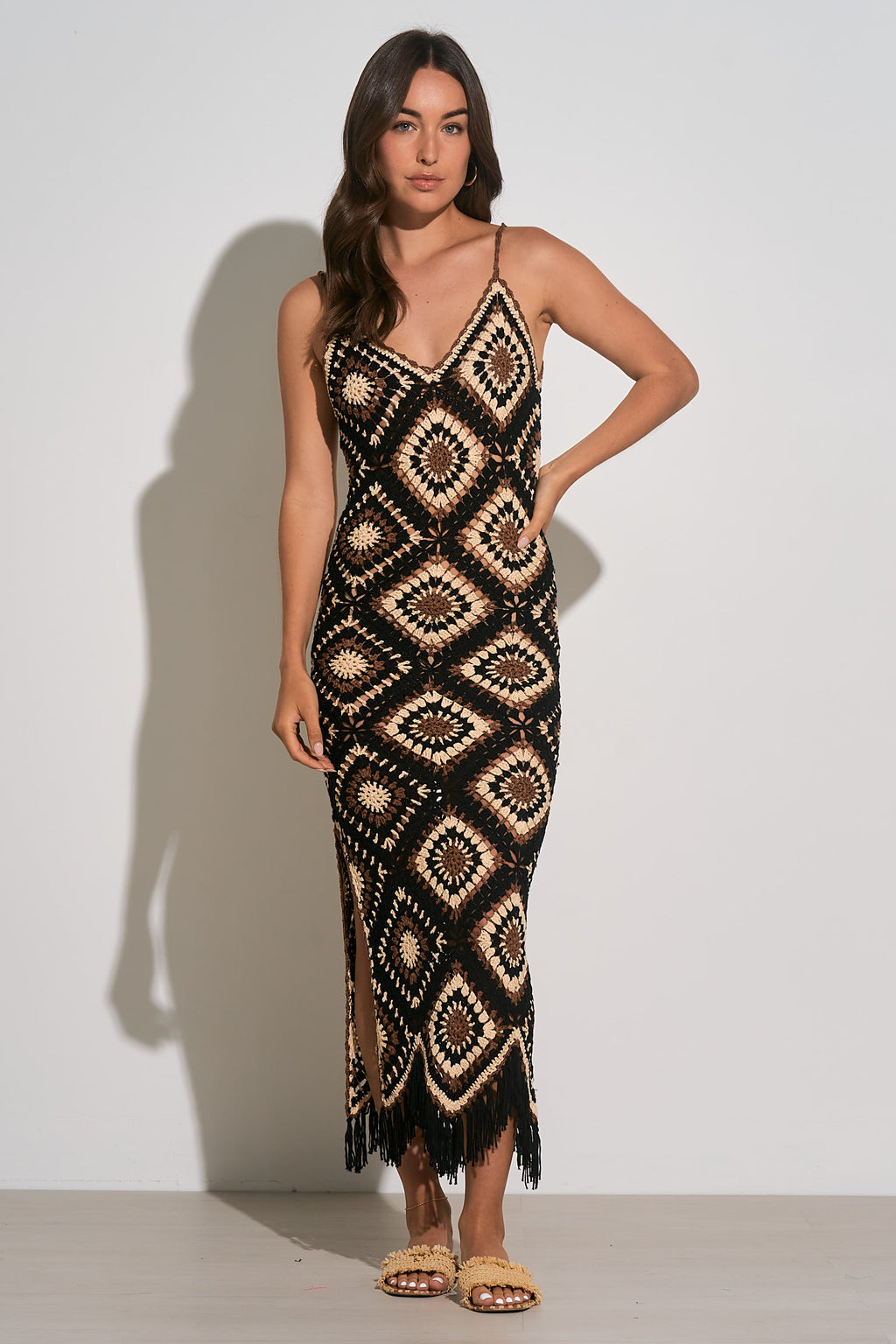 Black Multi Crochet Midi Dress