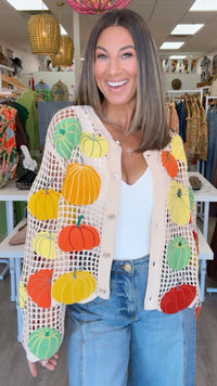 Queen of Sparkles | Multi Pumpkin Crochet Cardigan
