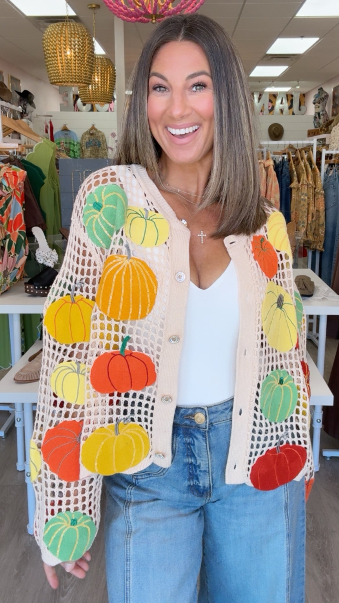 Queen of Sparkles | Multi Pumpkin Crochet Cardigan