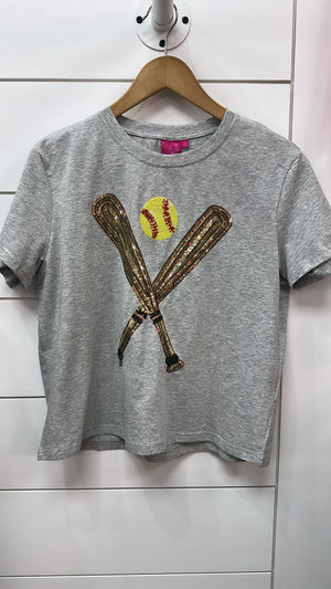 Queen of Sparkles Grey and Gold Softball Tee