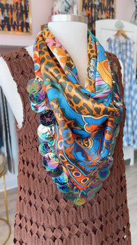 Oversized Silky Bandana w/ Iridescent Beads