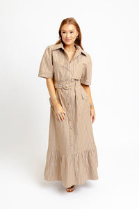 Karlie | Mocha Menswear Stripe Maxi Dress