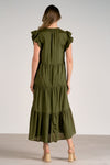 Olive Tiered Ruffle Sleeve Midi Dress (SMALL)