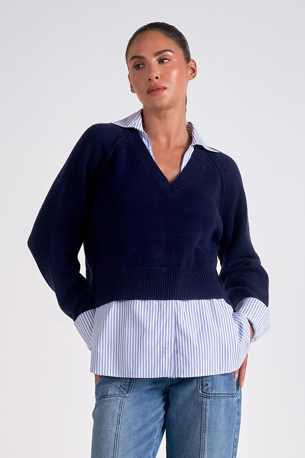 Navy Blue 2Fer Combo Sweater Top