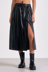 Black Pleather Elastic Waist Midi Skirt