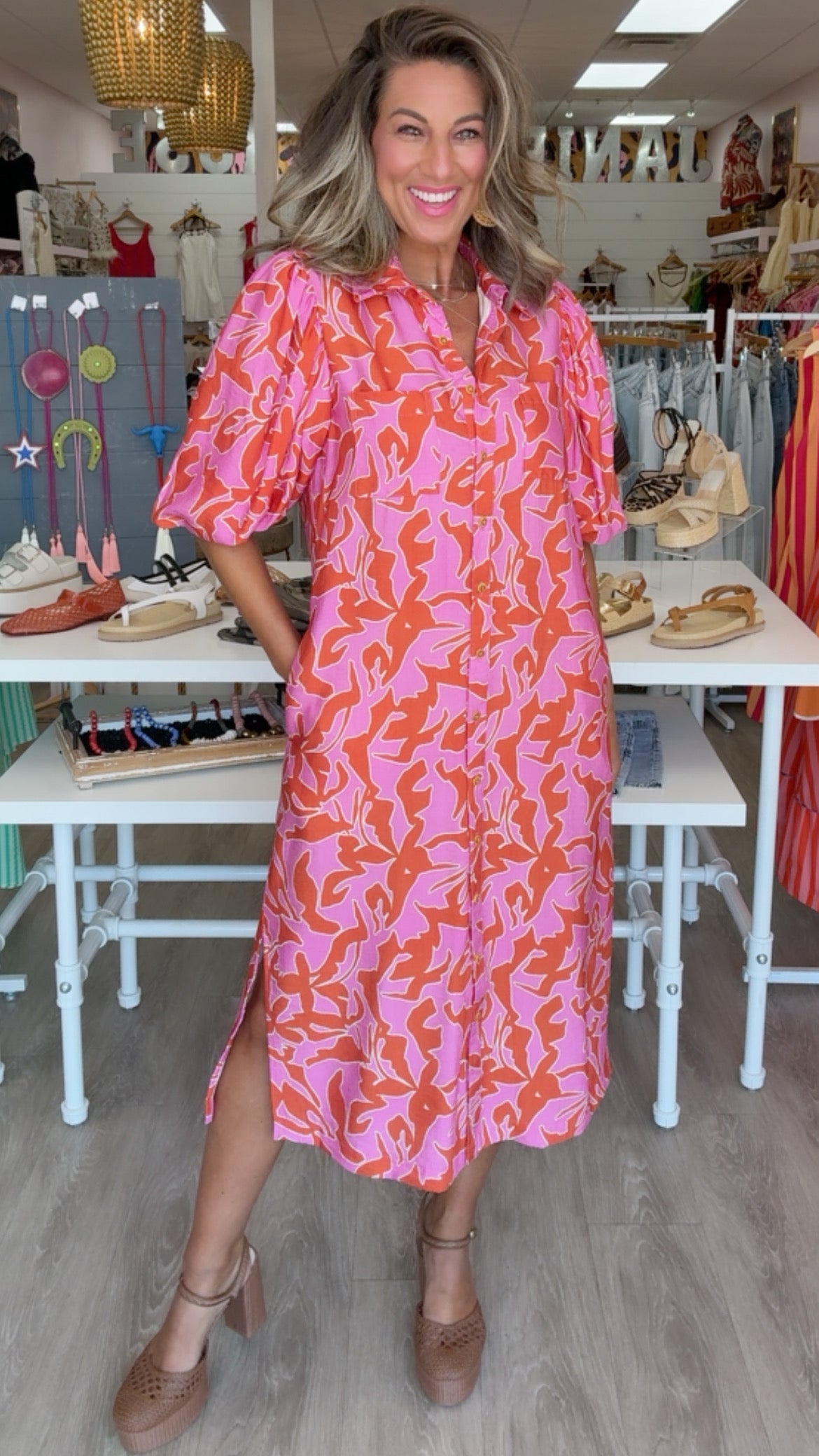 Ivy Jane Midi Pouf Sleeve Shirt Dress
