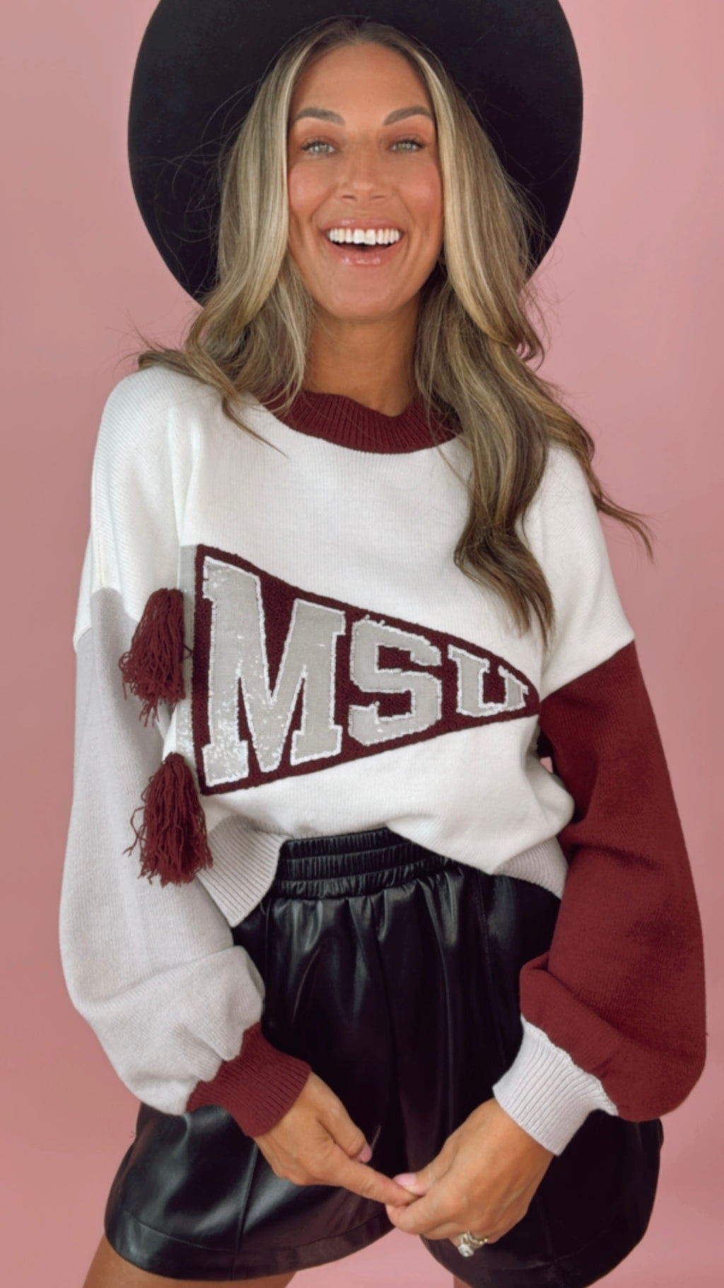 Queen of Sparkles Mississippi State Pennant Sweater