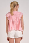 Pink Gauze Short Sleeve Frill Top