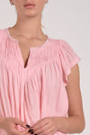 Pink Gauze Short Sleeve Frill Top