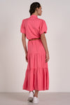 Pink Short Sleeve Tiered Midi Dress