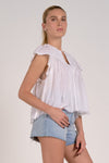 White Gauze Short Sleeve Frill Top