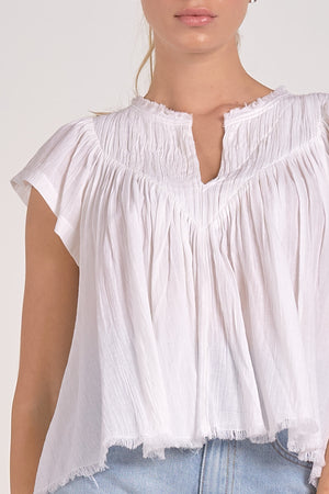 White Gauze Short Sleeve Frill Top