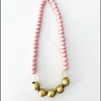 Pink Wood Bead & Glass Necklace