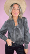 FRNCH Black Denim Tie Front Top