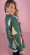 Queen of Sparkles Plaid & Stripe Christmas Tree Button Up Top