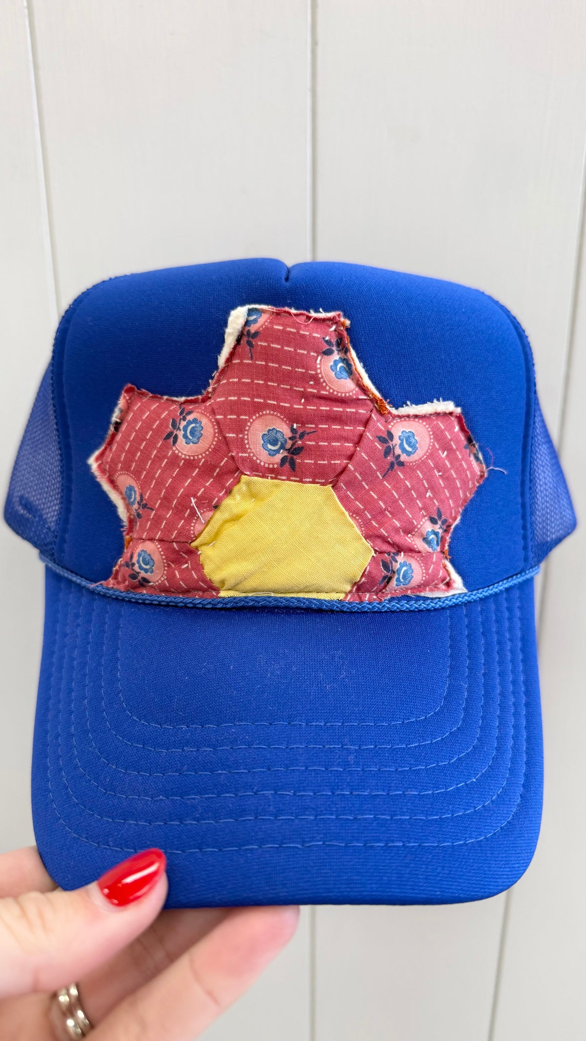 Blue Red Floral Quilted Trucker Hat (1 LEFT)