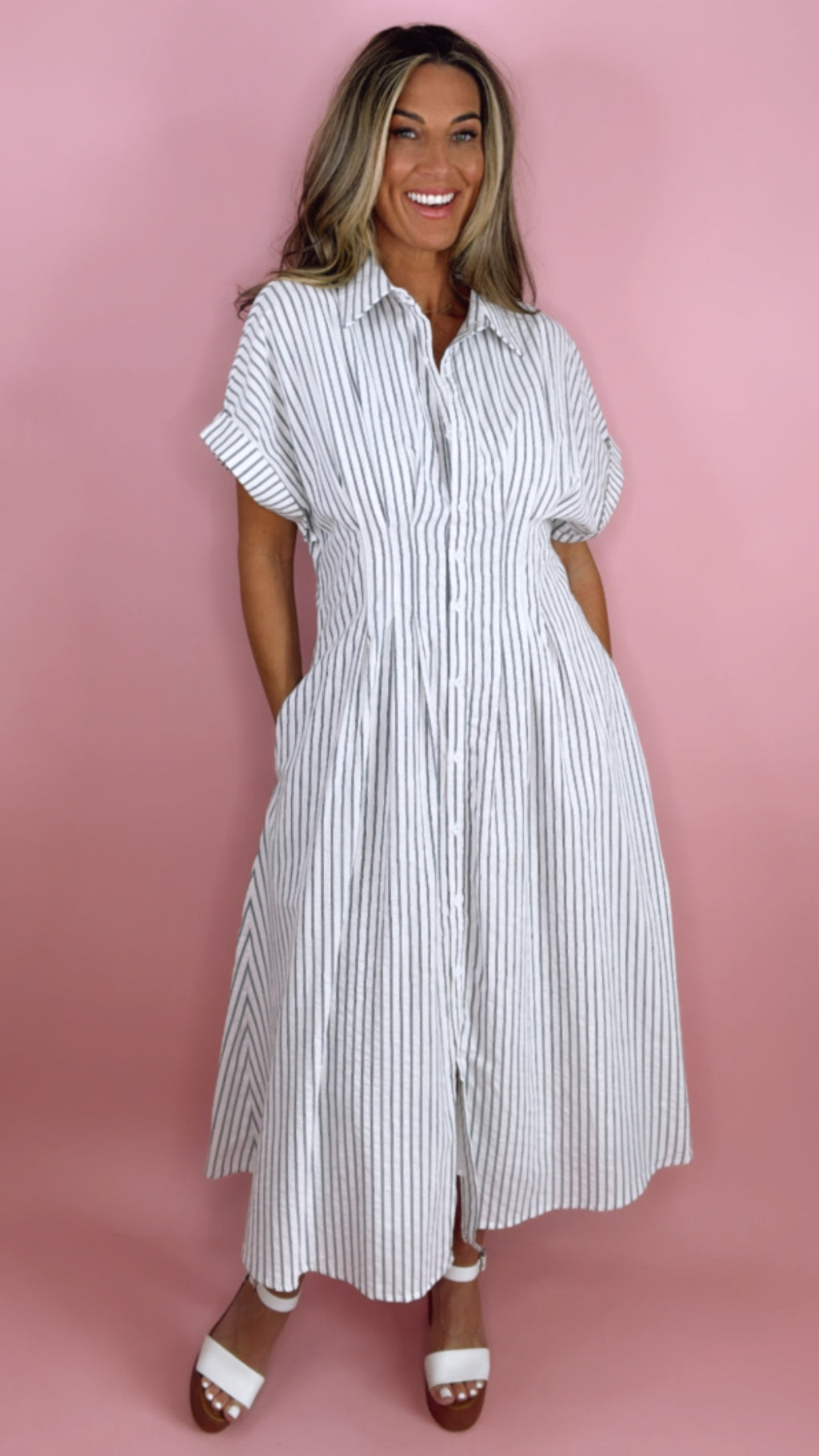 Striped Button Down Midi Dress