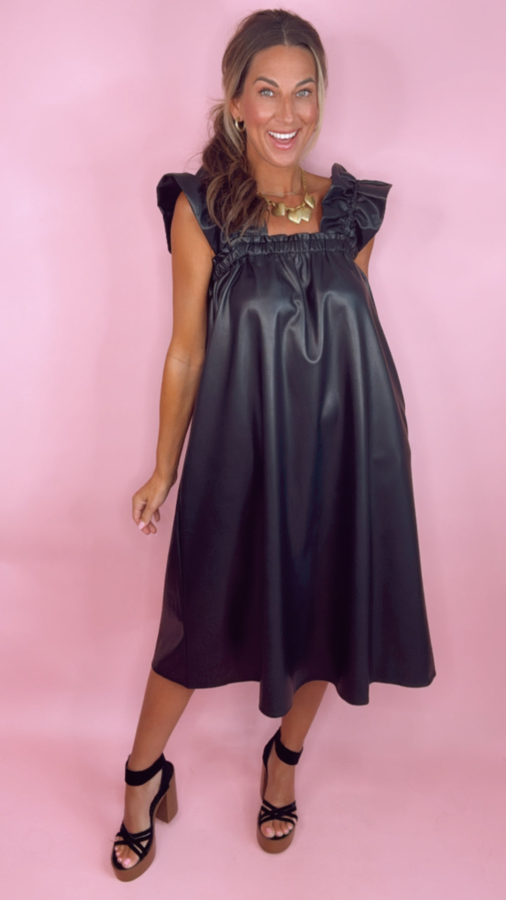 THML Black Pleather Tank Midi Dress (1 XS)