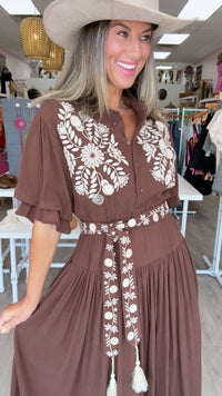 Ivy Jane | Marisa Brown Embroidered Maxi