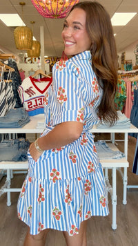 Karlie | Blue Stripe Pocket Belt Dress