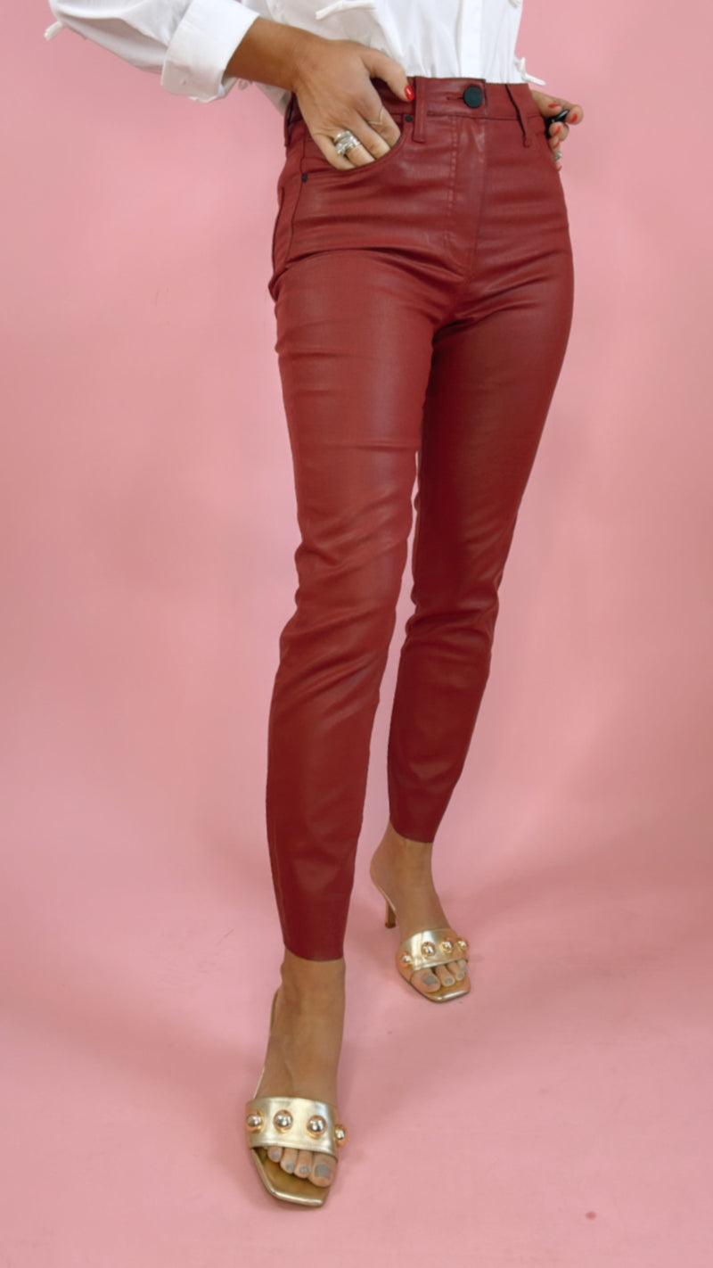 Kut Charlize Coated High Rise Ankle Skinny in Red