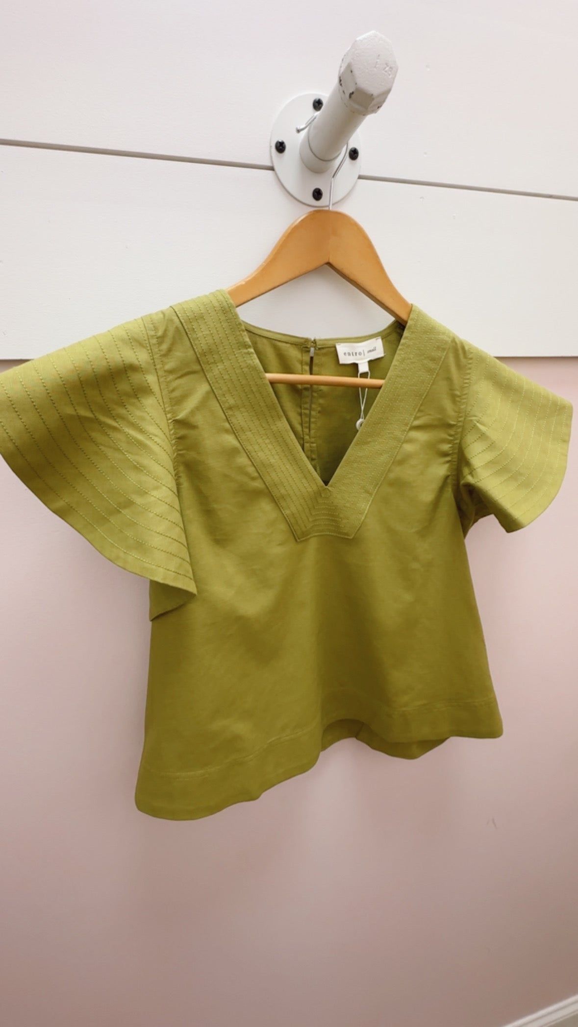 Martini Olive V Neck Flutter Slv Top