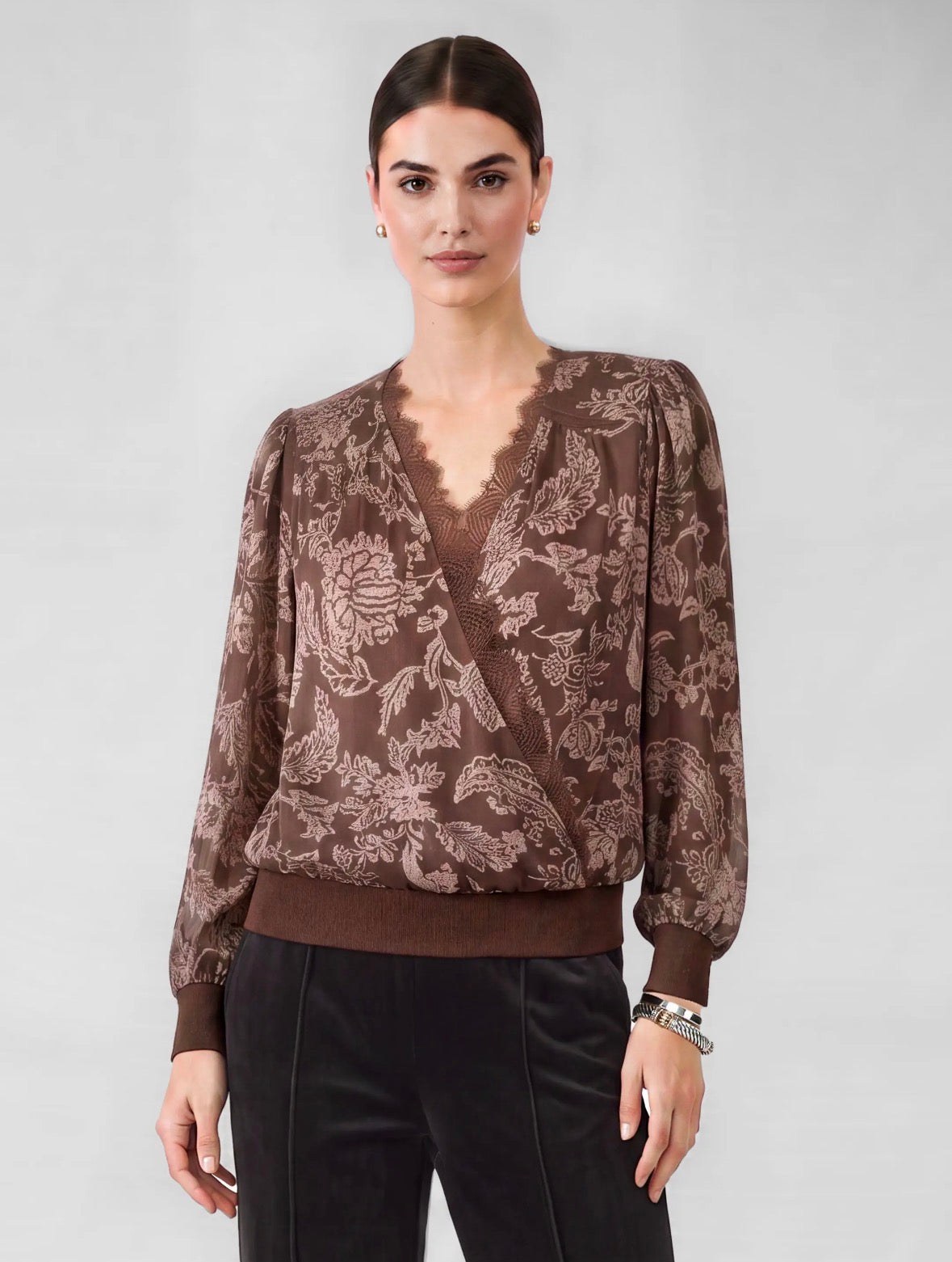 Current Air | Floral Printed Lace Top