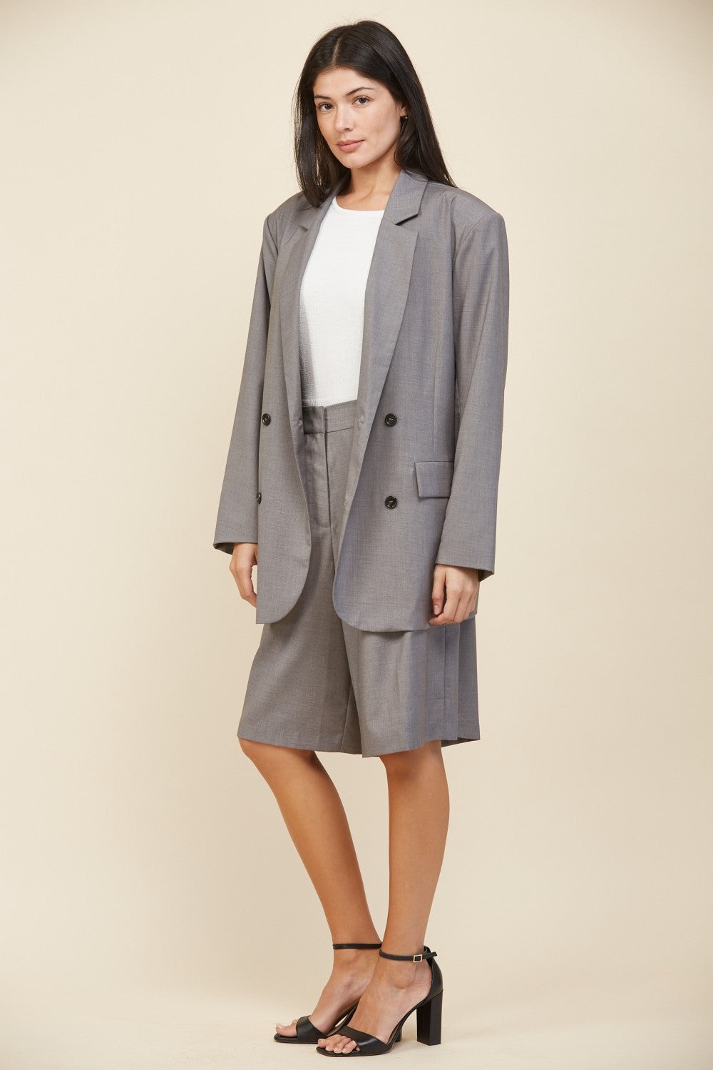 Grey Oversized Double Breasted Jacket Blazer